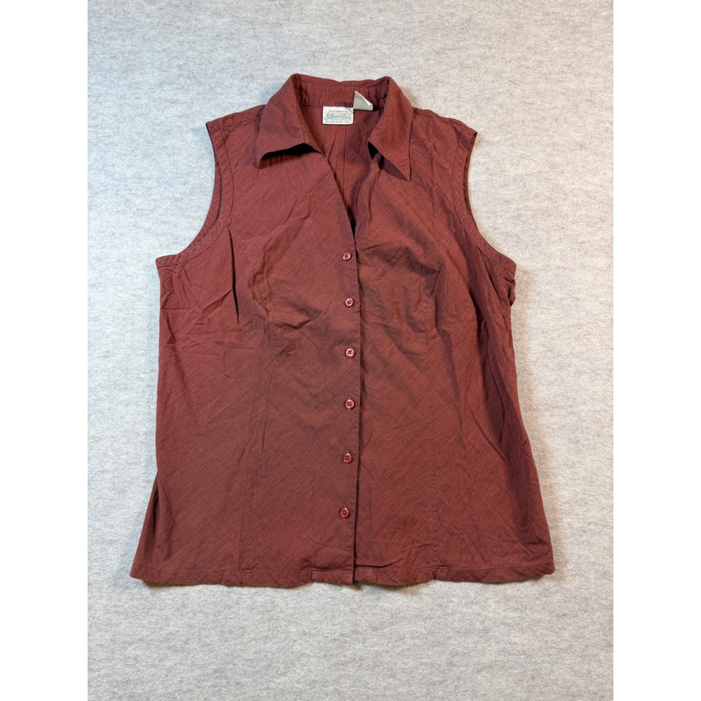 VTG St Johns Bay Womens Red Sleeveless Button Down Cotton Blouse M Cottagecore